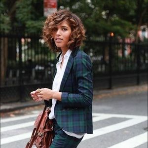 Green + Navy Plaid Blazer
